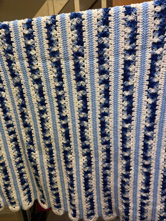 Handmade Other - Blue & White Crochet Throw Blanket - Brand